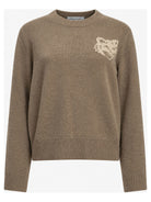 Maison Kitsuné "Fox Head" Crew-Neck Sweater - Beige