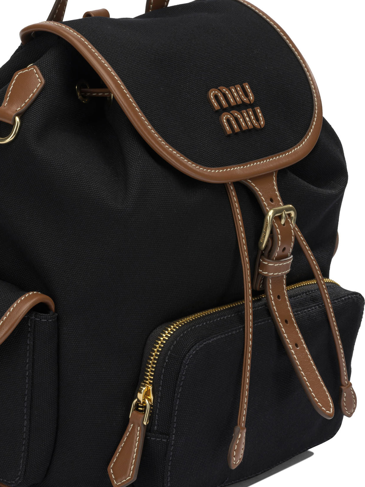 Miu Miu Hemp and leather backpack - Black