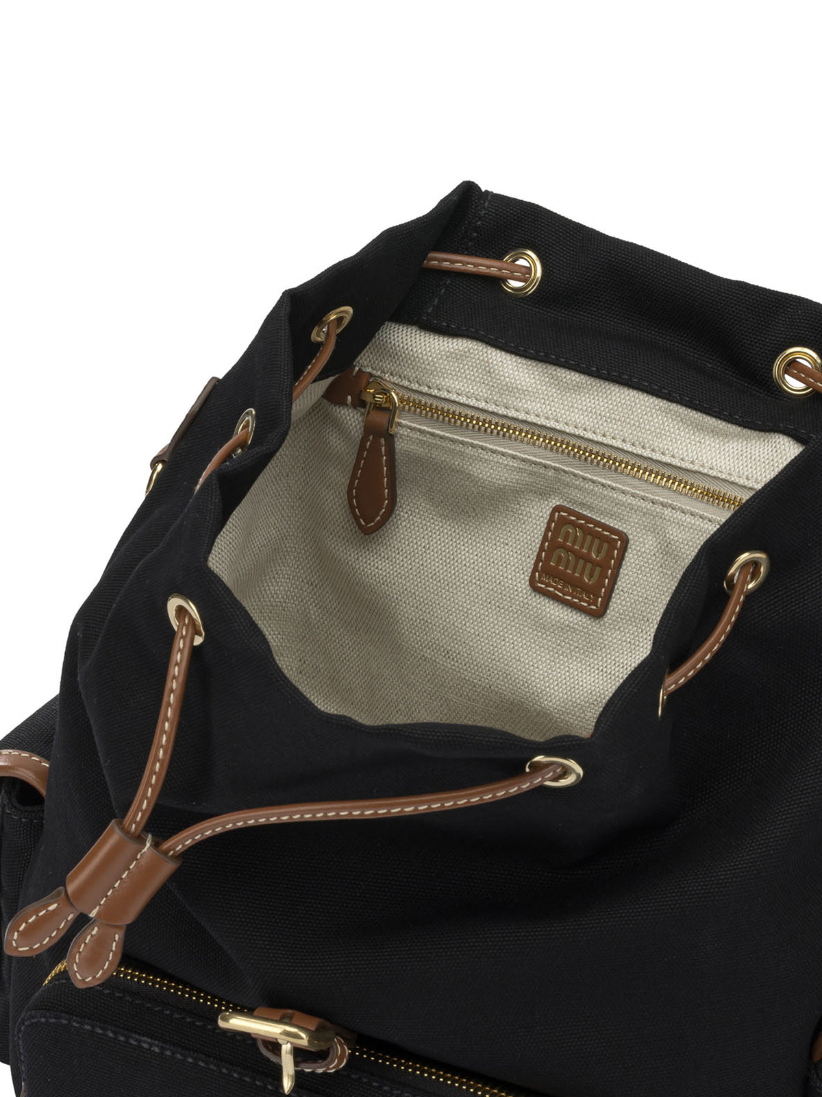 Miu Miu Hemp and leather backpack - Black