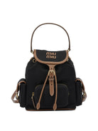 Miu Miu Canvas and leather backpack with logo - Black