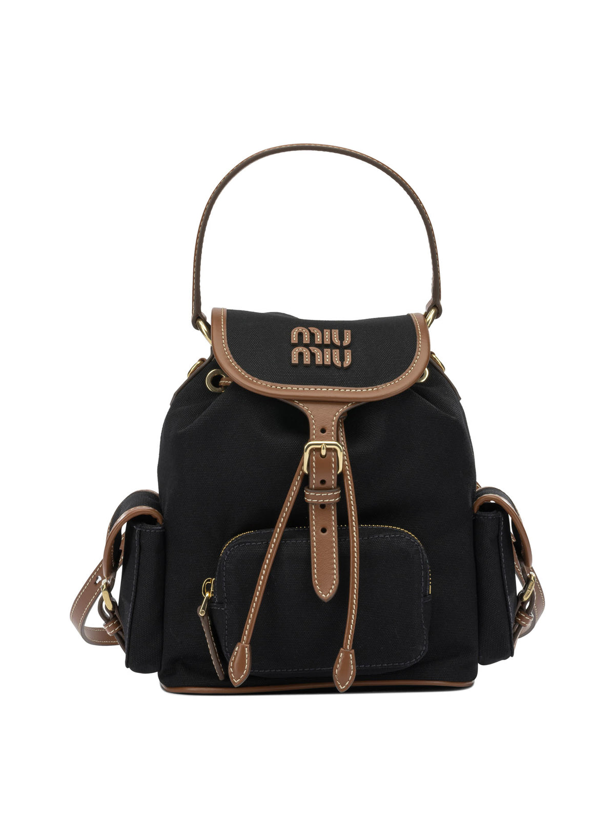 Miu Miu Canvas and leather backpack with logo - Black