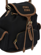 Miu Miu Canvas and leather backpack with logo - Black