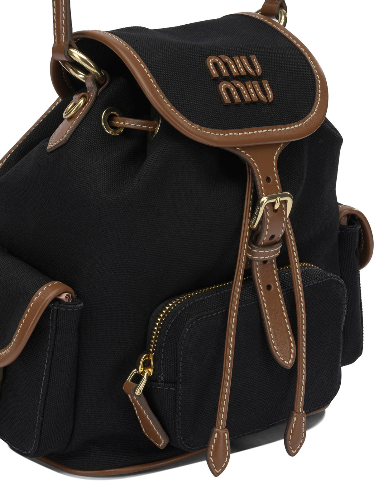Miu Miu Canvas and leather backpack with logo - Black