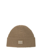 Miu Miu Wool and cashmere beanie with logo - Beige