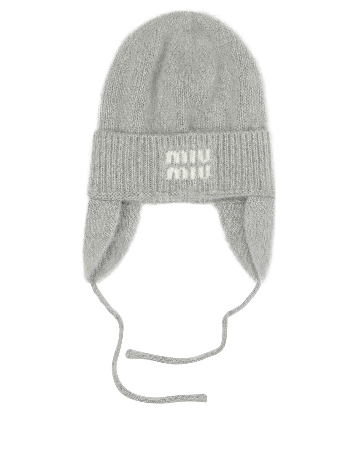 Miu Miu Beanie with earflaps and logo - Grey