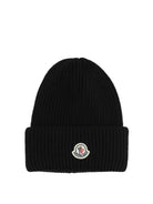 Moncler Wool and cashmere beanie with logo - Black
