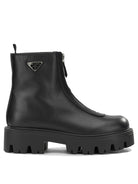 Prada Leather Ankle Boots with Zippers - Black