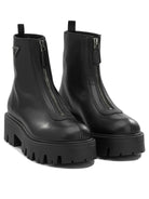 Prada Leather Ankle Boots with Zippers - Black