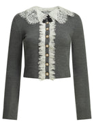 Self-Portrait Sweater with lace collar - Grey
