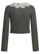 Self-Portrait Sweater with lace collar - Grey