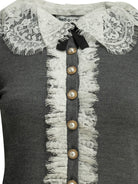 Self-Portrait Sweater with lace collar - Grey