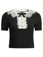 Self-Portrait Sweater with lace collar - Black