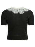 Self-Portrait Sweater with lace collar - Black