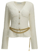 Self-Portrait Textured-Knit Cardigan - White