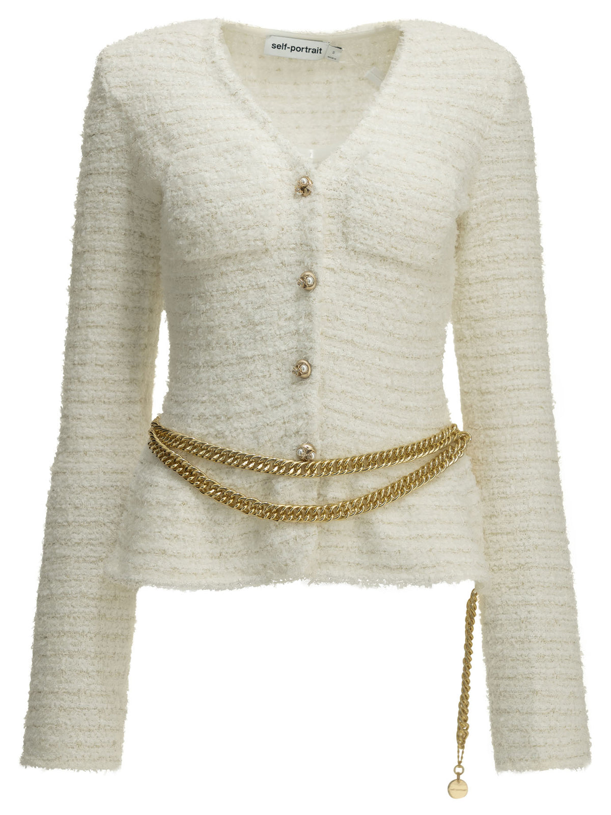 Self-Portrait Textured-Knit Cardigan - White