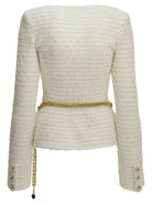 Self-Portrait Textured-Knit Cardigan - White