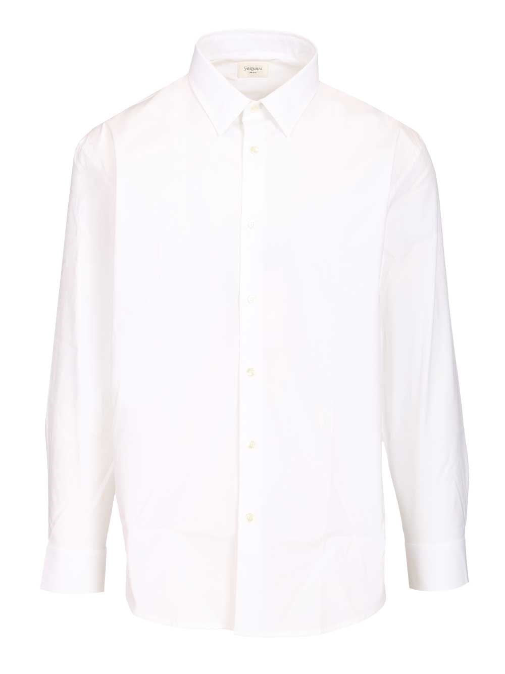 Saint Laurent Cassandre Shirt In Stretch Cotton Poplin - White
