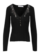 Self-Portrait Lace Knit Top - Black