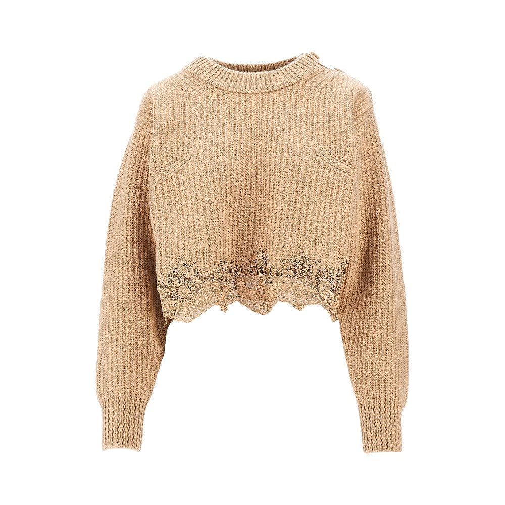 Chloé Wool and cashmere cropped sweater with lace
