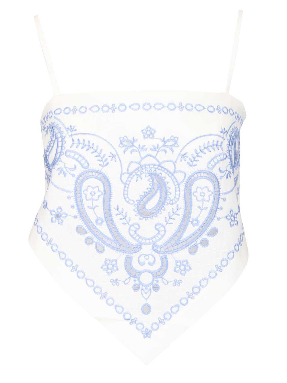 Self-Portrait Linen And Cotton Top With Embroidery - White