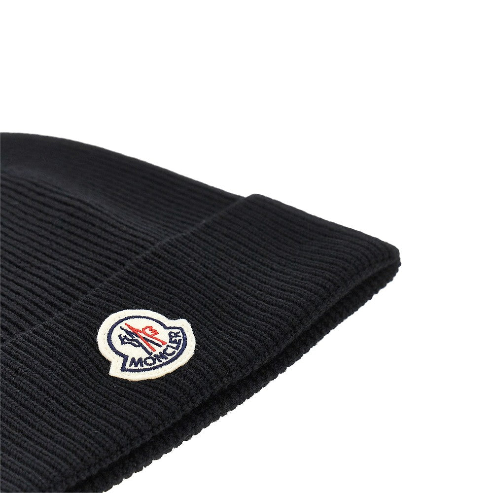 Moncler Wool beanie hat with logo patch