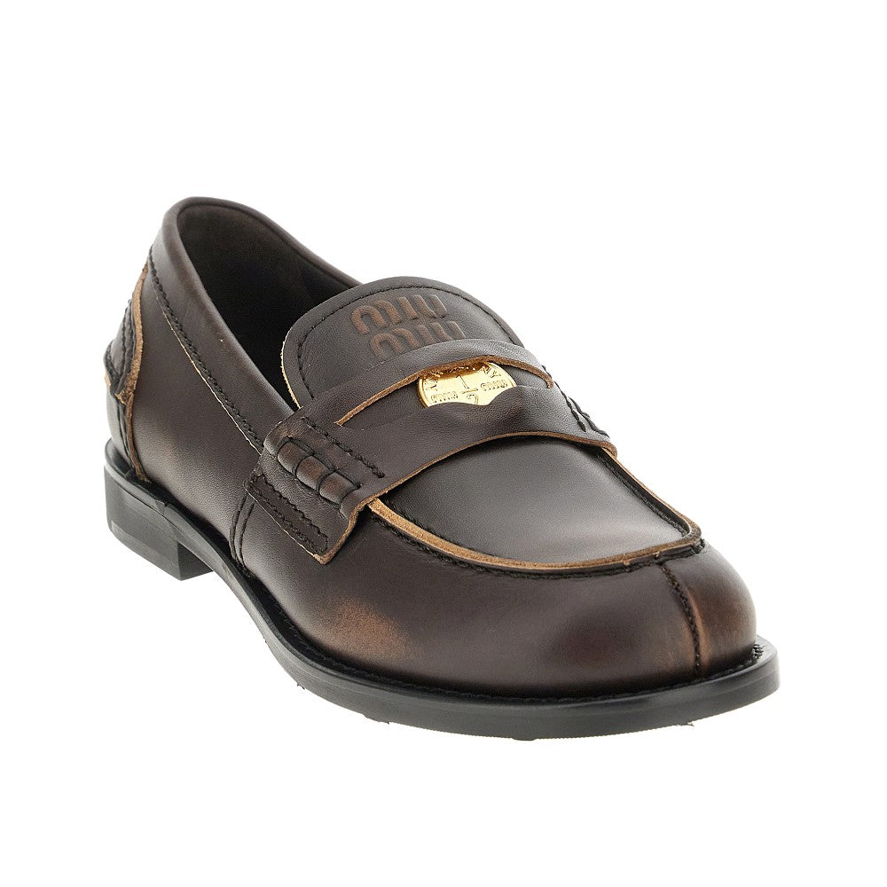 Miu Miu Vintage effect leather Penny Loafers