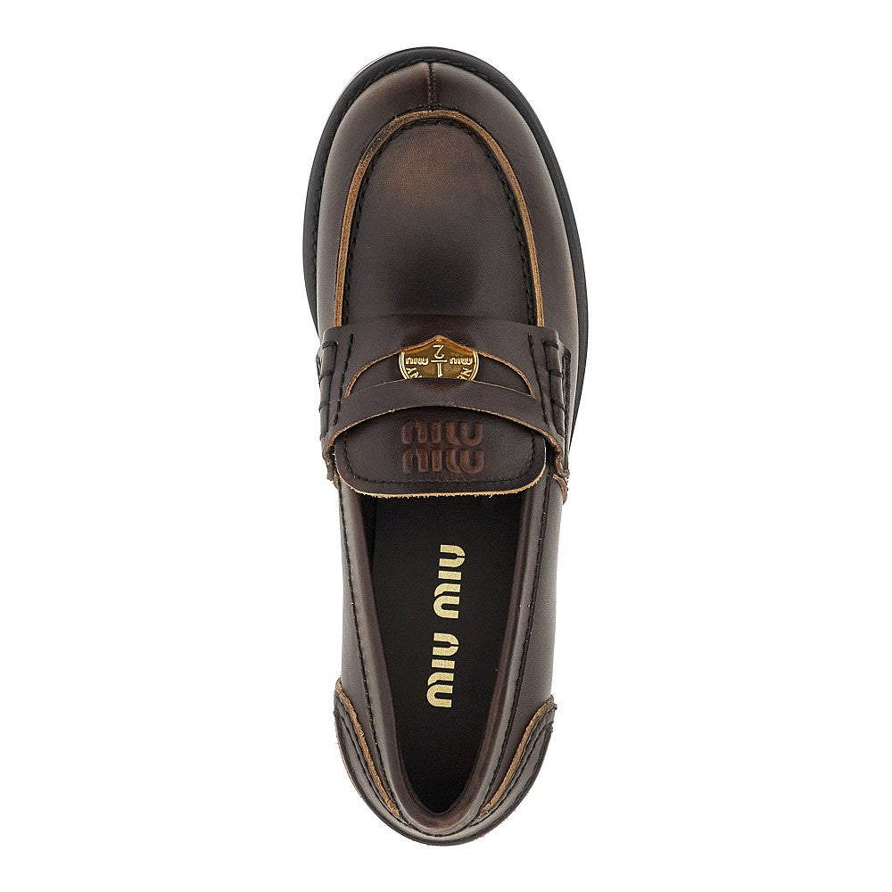 Miu Miu Vintage effect leather Penny Loafers