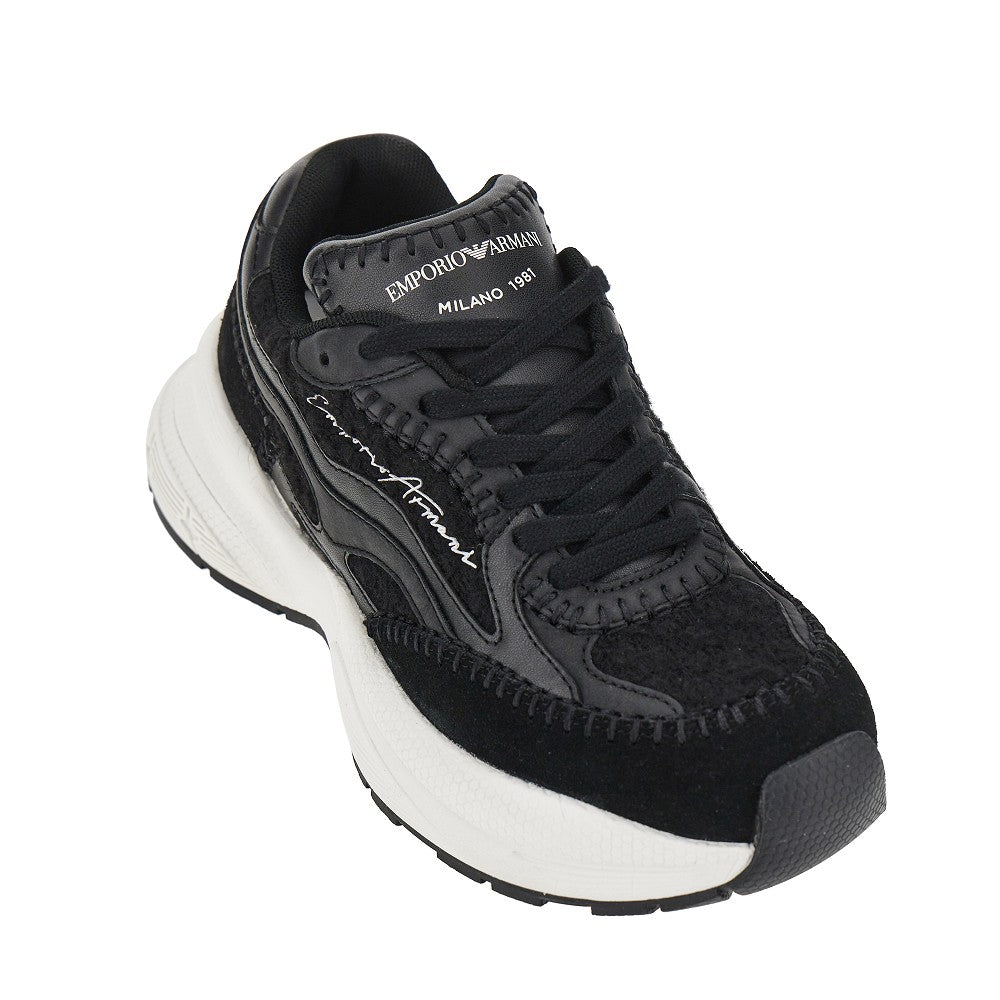 Emporio Armani Knitted sneakers with faux leather details