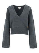 Ganni Deep V-Neck Mohair Sweater - Blue