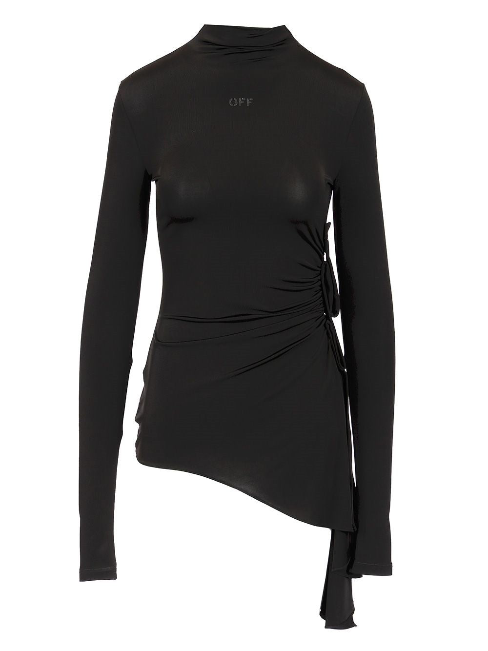 Off-White Long Sleeve Draped Top - Black